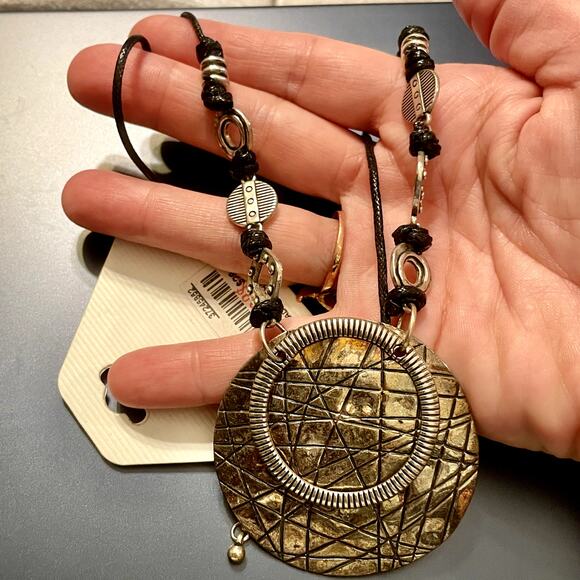 Christopher & Banks Boho Silver Metal Medallion Necklace - Picture 6 of 6